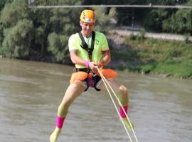 Stag is swinging from the bridge over Danube